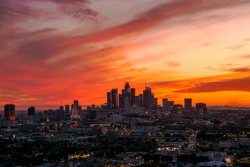 city skyline at sunset