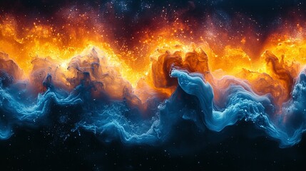 Wall Mural - Abstract Cosmic Landscape with Fire and Ice