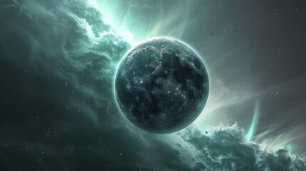 Wall Mural - mesmerizing magnetic moon captivating auroras and cosmic storms in a galactic landscape