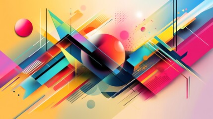 Poster - An abstract composition of colorful geometric shapes and lines, illustrating the concept of modern graphic design and its use in digital media.