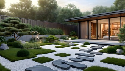 Wall Mural - contemporary zen garden retreat with minimalist design and tranquil atmosphere