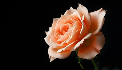 Wall Mural - Delicate peach rose with soft petals against a black background, capturing serene beauty and romance