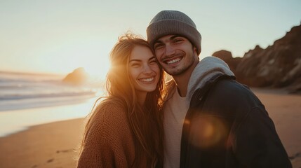 Young Couple Enjoying Sunset on the Beach