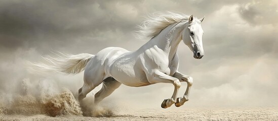 White Horse Running Through Dust