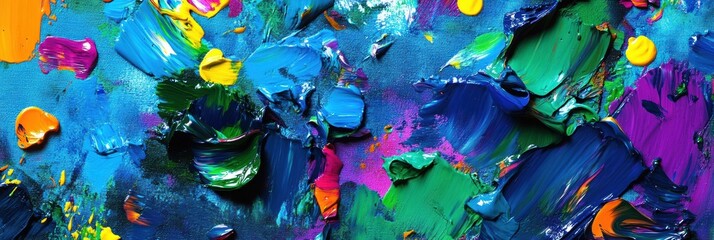 Aufkleber - A vibrant paint palette and brushes are used to create abstract brushstrokes on a canvas, showcasing vivid colors and artistic expression. Generative AI