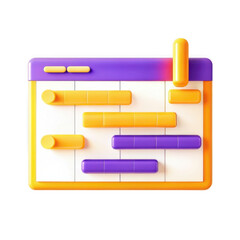 Aufkleber - This image features a colorful Gantt chart with orange, purple, and yellow segments, representing project planning and timelines in a 3D design.