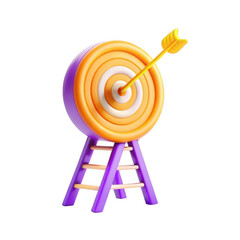 Poster - a vibrant 3d model of a target with an arrow hitting the center, featuring purple and orange colors.
