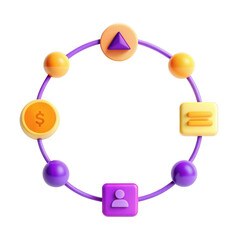 Poster - A vibrant 3D icon set represented in a circular arrangement with various symbols such as dollar, user, and shapes, perfect for modern user interfaces.