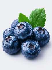 Wall Mural - Fresh blueberries with dewy surfaces and green leaf create vibrant and healthy image. These juicy berries are perfect for adding flavor and nutrition to various dishes