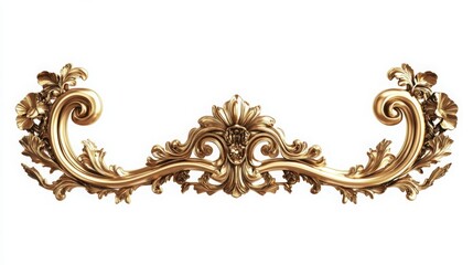 vintage gold baroque frame scroll, gold ornament on white background