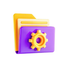 Poster - A vibrant, modern 3D rendering of stacked folders with a gear icon, symbolizing organization and settings. Features bold colors against a plain background.