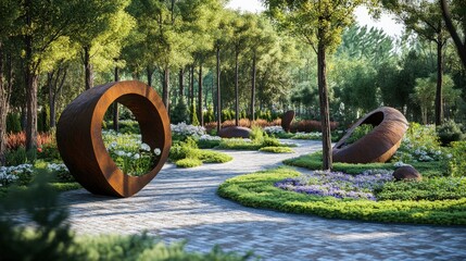 Canvas Print - Beautiful outdoor setting with creative tree arrangements and unique plant designs, highlighting nature's artistic potential