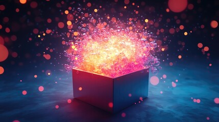 Poster - A vibrant explosion of colorful particles emerging from a black box, creating a dynamic and mesmerizing visual experience.