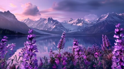 Poster - A beautiful mountain range with a lake in the foreground