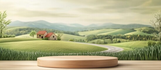 Wooden Platform in a Lush Landscape