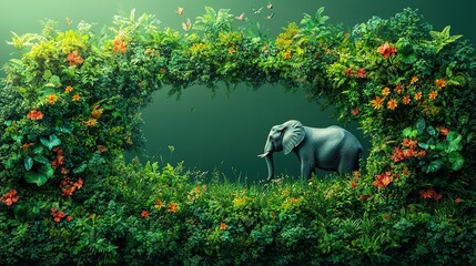 Elephant Emerging from Lush Jungle Frame