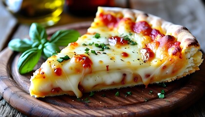 Crispy cheese pizza slice with gooey melted cheese and golden-brown crust