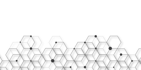 Leinwandbilder - Molecular structure abstract tech background. Geometric white background. Vector banner design with hexagons. Science network pattern, connecting lines and dots Medical background, Vector illustration