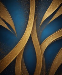 Poster - a striking abstract composition of curved lines and golden glittering elements against a deep blue background