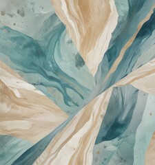 Poster - an abstract painting featuring a blend of blue, green, and beige colors, with a textured and layered appearance