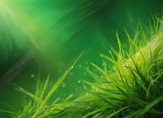 Aufkleber - a close-up view of lush green grass blades, with sunlight filtering through the blades and creating a soft, natural lighting effect