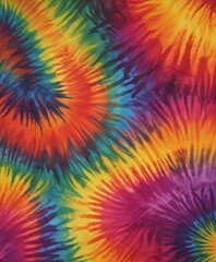 Aufkleber - a close-up view tie-dye fabric with a vibrant, colorful pattern The fabric has a repeating pattern of concentric circles in various colors, including red, orange,