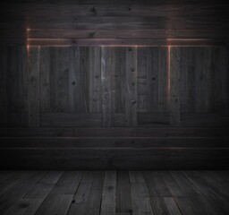 Aufkleber - a dark wooden wall with a horizontal line running across it, creating a sense of depth and perspective
