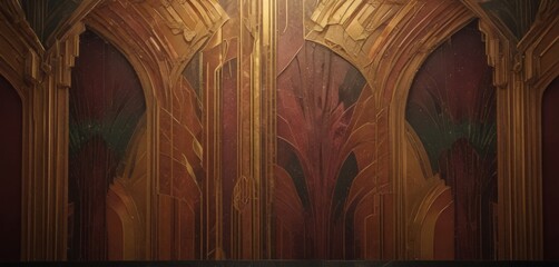 Aufkleber - a detailed and ornate wall panel with intricate gold and red patterns, creating a visually striking and ic composition