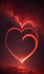 Aufkleber - A heart-shaped cloud formation in the sky, with a bright orange glow at the center, against a dark background with stars