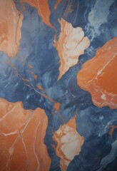 Poster - a close-up view marble surface with a striking pattern of orange and blue swirls and lines
