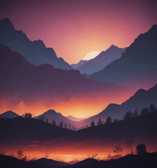 Aufkleber - Sunset over the mountains