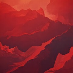 Poster - a dramatic landscape with mountains shrouded in a fiery red hue, creating a sense of depth and movement