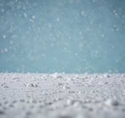 Aufkleber - A close-up view snowy surface with a blurred blue background, creating a serene and wintry atmosphere