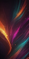 Poster - a vibrant abstract composition with dynamic, swirling lines and splashes of color, including shades of orange, purple, and blue, creating a sense of movement and energy