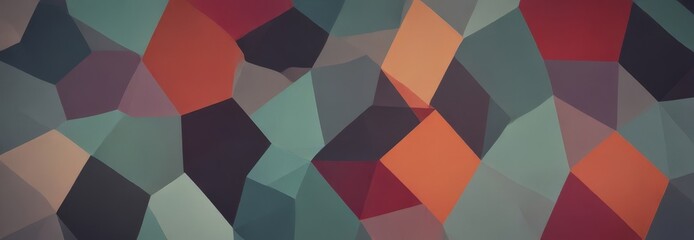Poster - a vibrant abstract pattern composed of various geometric shapes in a range of colors, including shades of red, orange, green, blue, and purple