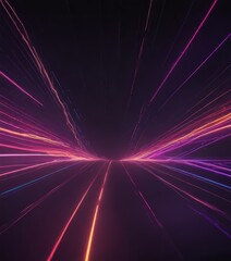 Leinwandbilder - a futuristic, abstract scene with a long, straight line of glowing, multicolored lights radiating outwards from a central point, creating a sense of depth and movement