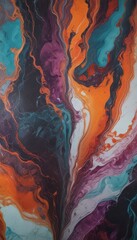 Poster - a vibrant abstract painting with swirling patterns of orange, blue, and purple hues, creating a dynamic and visually striking composition