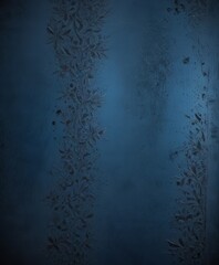 Fototapete - a dark blue background with a vertical floral pattern in black and white, creating a striking contrast