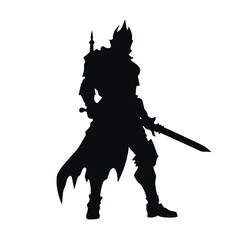 Wall Mural - Monochromatic Silhouette of  warrior with a sword vector illustration