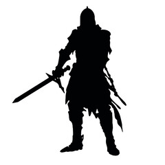 Wall Mural - Monochromatic Silhouette of  warrior with a sword vector illustration