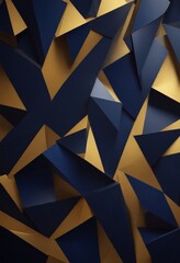 Poster - a complex arrangement of overlapping triangular shapes in shades of blue and gold, creating a visually striking and abstract composition
