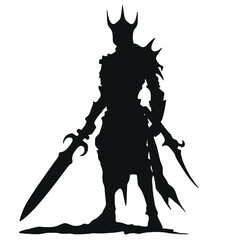 Wall Mural - Monochromatic Silhouette of  warrior with a sword vector illustration