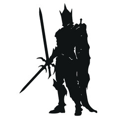 Wall Mural - Monochromatic Silhouette of  warrior with a sword vector illustration