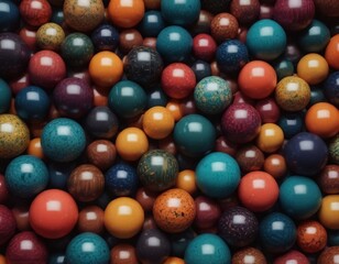 Leinwandbilder - A vibrant assortment of multicolored marbles, varying in size and shape, are scattered haphazardly, creating a visually captivating and chaotic display