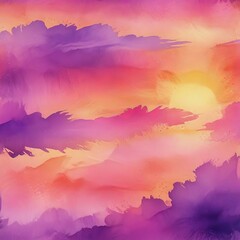 Poster - a vibrant abstract painting featuring a gradient of warm hues, with a sun-like shape in the center The colors are predominantly pink, orange, and purple, creating