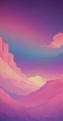 Aufkleber - a serene, mountainous landscape bathed in a gradient of pink and purple hues, with a clear sky and a few clouds