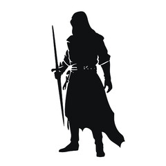 Wall Mural - Monochromatic Silhouette of  warrior with a sword vector illustration