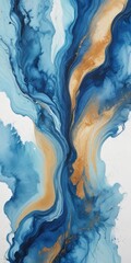 Poster - an abstract painting featuring swirling patterns of blue, white, and gold colors, creating a dynamic and captivating visual effect