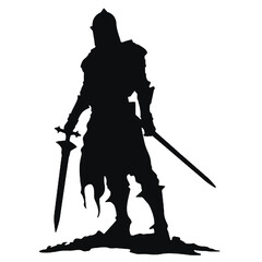 Wall Mural - Monochromatic Silhouette of  warrior with a sword vector illustration