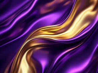 Poster - abstract luxury waves 3d rendered gold and purple silklike texture fluid dynamic curves rich metallic sheen elegant movement dramatic lighting highcontrast composition